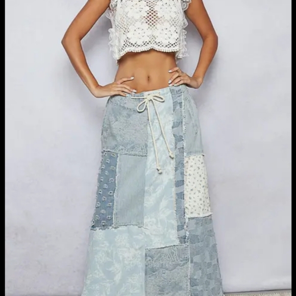 POL Patchwork Denim Maxi Skirt - Picture 1 of 4